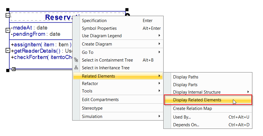 Context menu for Display Related Elements
